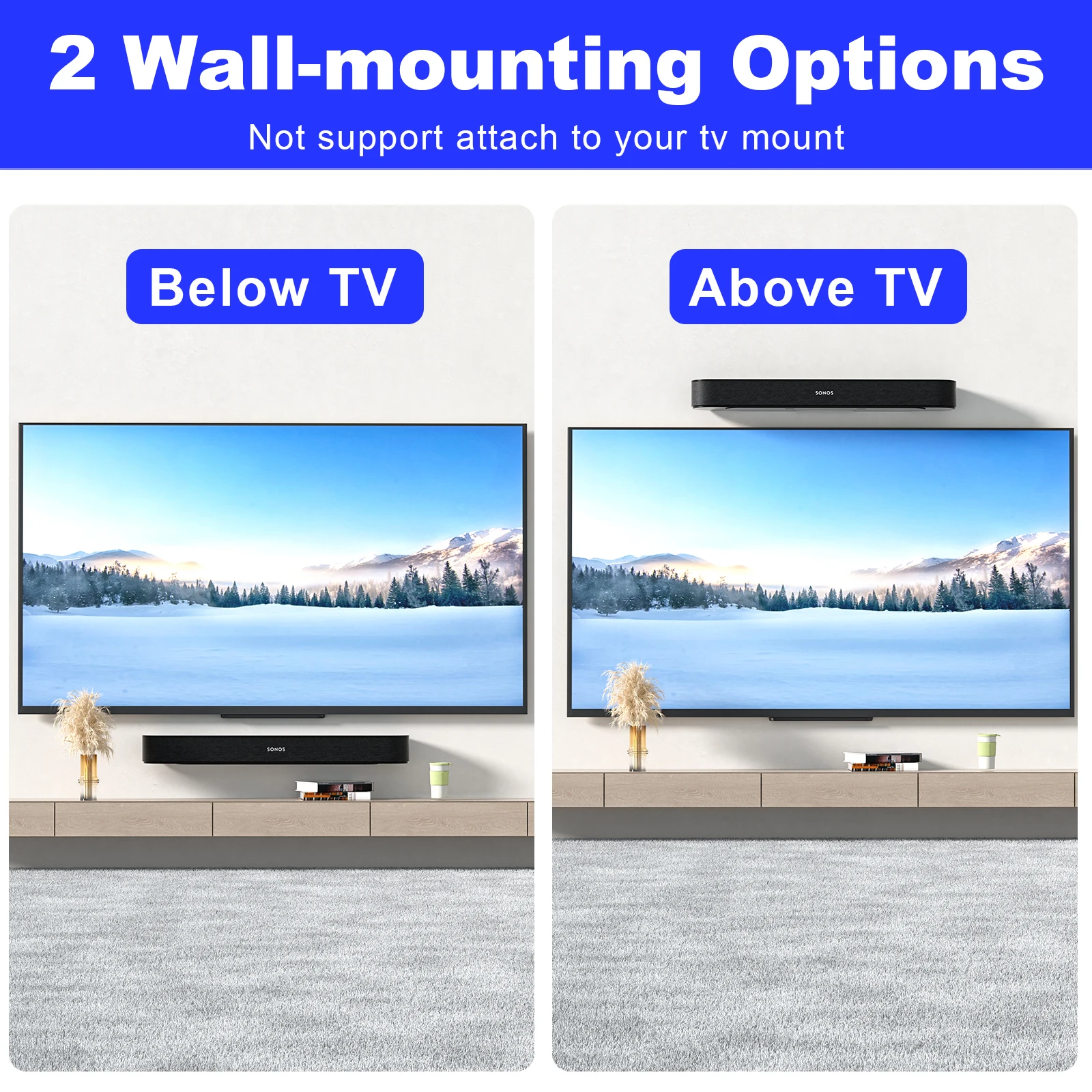 Wall Mount Soundbar Bracket Space Saving for a Comfortable Music Experience, Wall Mounted Carbon Steel Speaker Holder Sleek