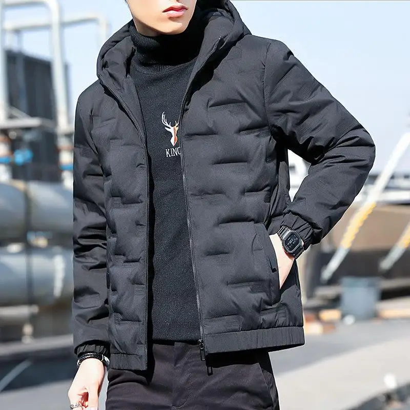 

2024 Business Hooded Puffer Jacket Men Pleated Solid Padded Windproof Snow Jacket Homme Oversized Warm Parkas Men Clothing