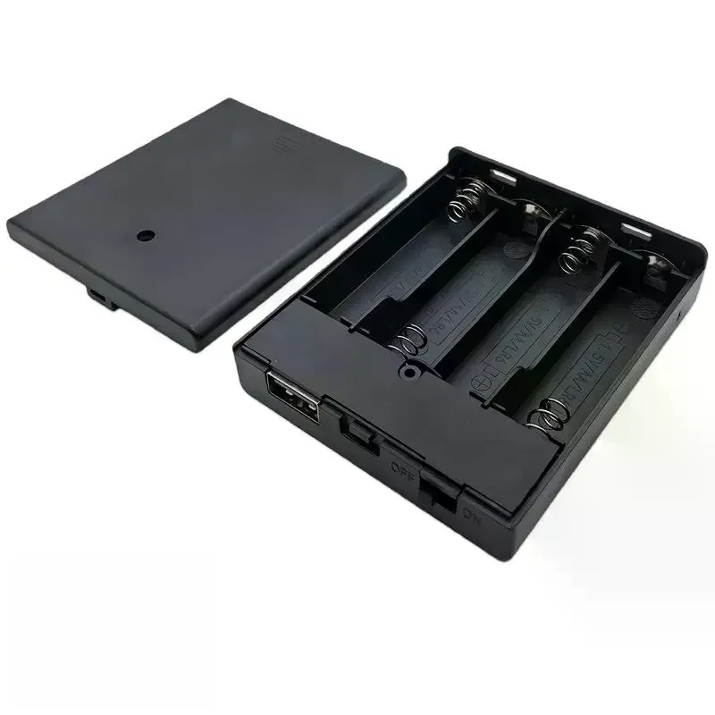 새로운 할인 상품 1개 4슬롯 AA 배터리 홀더 5번 배터리 케이스 전원 스위치 및 USB 소켓 포함 무등 AA 배터리 박스