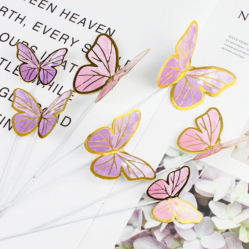 Elegant Gold & Pink Butterfly Cake Toppers - Princess Party & Wedding Decor