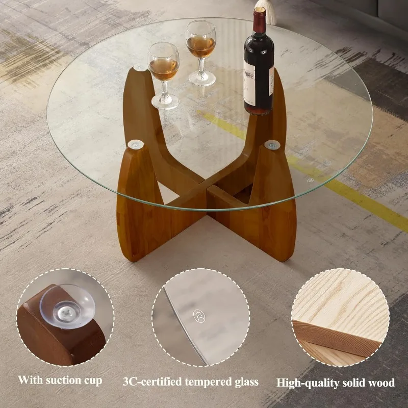 Coffee Table for Living Room 31.5" Round Glass Coffee Table Modern Circle Table for Small Space Unique Center Table 4