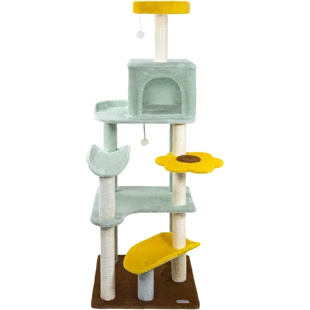 

HYABi 65.5 Inch Sunflower Cat Tree Tower Condo Furniture Apartment Plush Habitat Kitten Amusement Platform