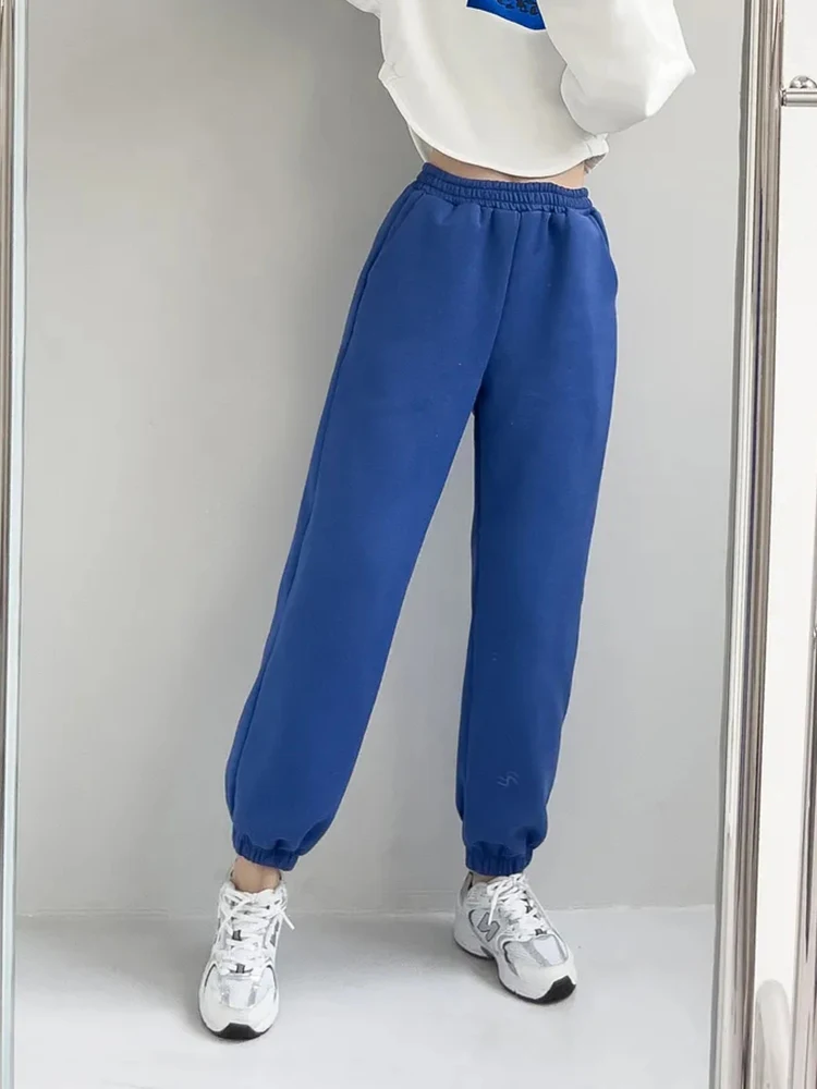 Warm 15 Colors Casual Velvet Lined Jogger Pants Women Korean Winter High Waist Lace Up Pantalones Chic Snow Wear Thicken Spodnie