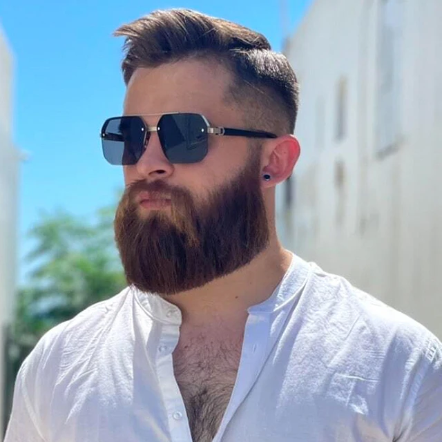 Óculos de sol de metal masculino quadrado meia armação, tendência casual personalidade retro moda esportes ao ar livre.