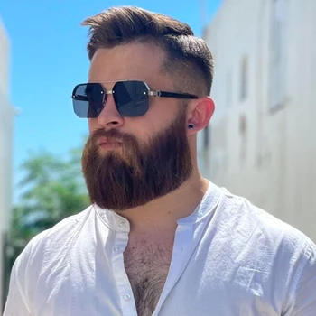 Occhiali da sole in metallo da uomo quadrati con mezza montatura per unghie di riso, tendenza casual, personalità, moda retrò, occhiali per sport all'aria aperta 1