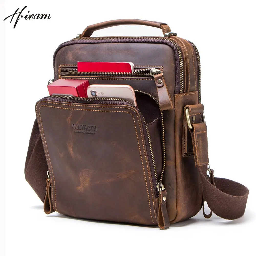 Crazy Horse Leather Messenger Bag Men Shoulder Bag Retro Crossbody Bag –  ROCKCOWLEATHERSTUDIO