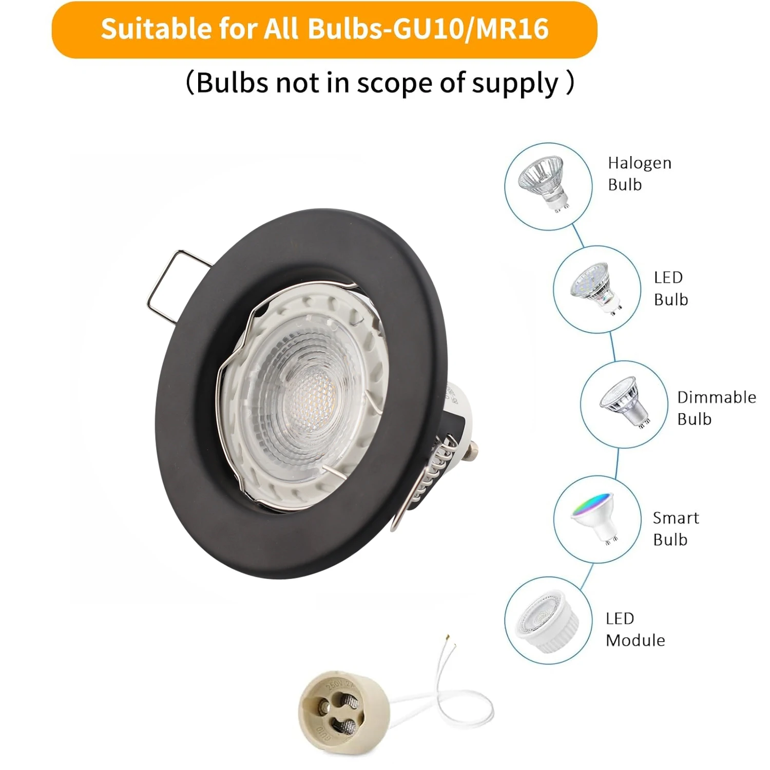 1/10PCS LED 스포트라이트 프레임 조정 가능한 다운라이트 LED 홀더 컷아웃 60mm MR16 GU10 전구 홀더 매립형 LED 스포트라이트