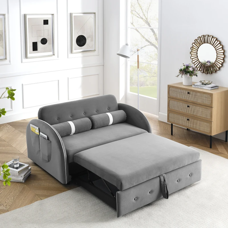 Pull Out Sleep Velvet Sofa Bed 2 Seater Loveseats Sofa，Couch With Side