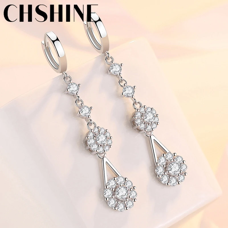 

CHSHINE 925 Sterling Silver Water Drop AAA Zircon Earrings For Ladies Wedding Dinner Fashion Party Jewelry