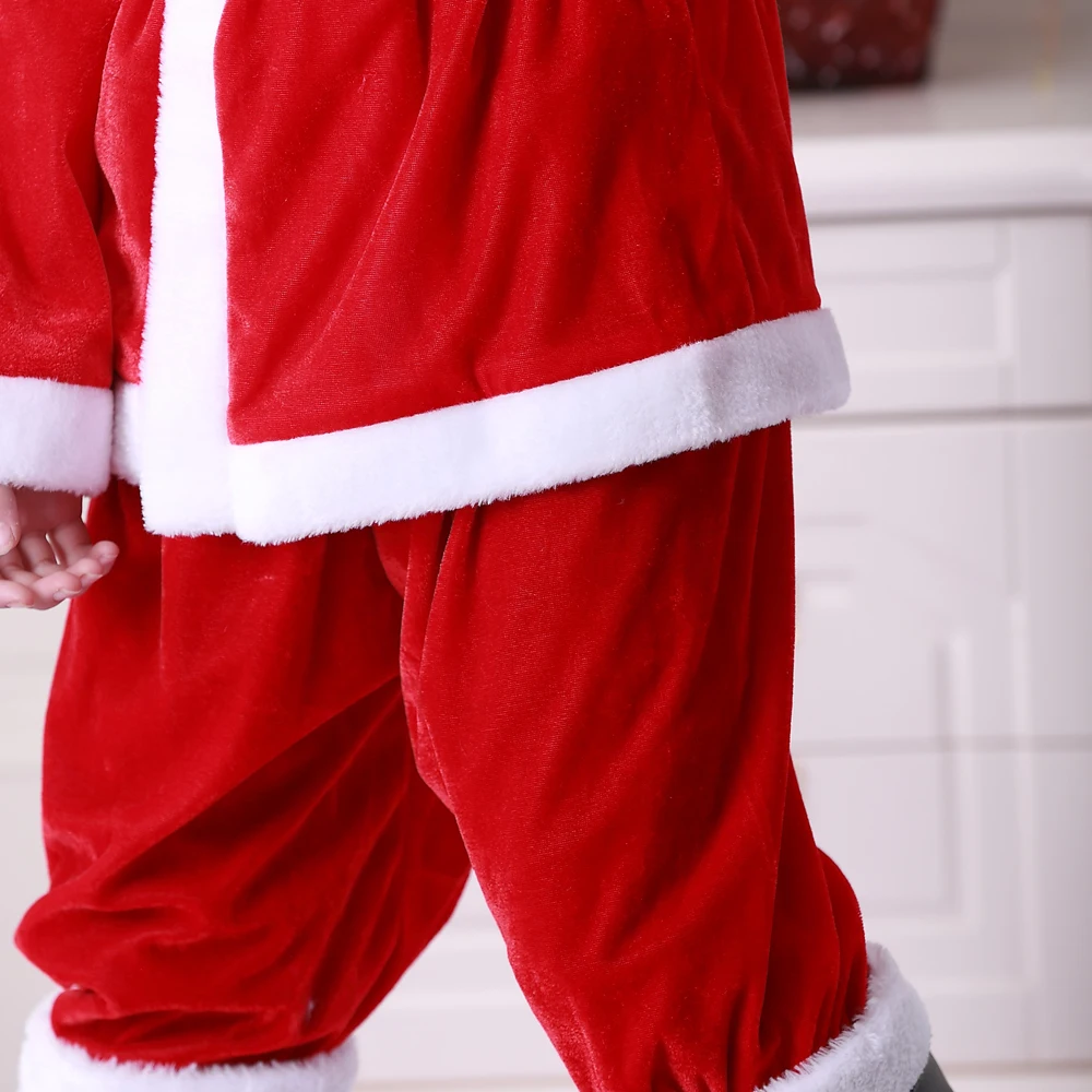 3-11 Years Boys Santa Claus Cosplay Clothes Children Christmas Party Costume with Hat Beard Belt