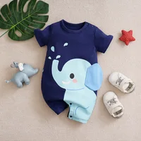 Newborn Clothes Cute Cartoon 3d Elephant Cotton Comfortable And Soft Summer Boys And Girls 0-18 Short Sleeved Baby Jumpsuit 1