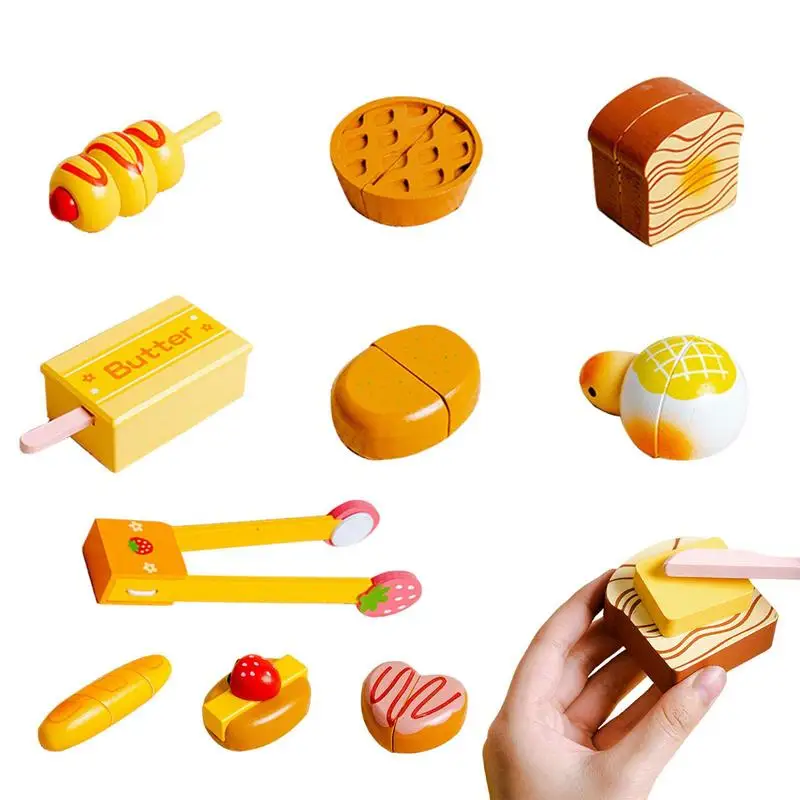 

Wooden Food Cutting Toys Wood Pretend Play Kitchen Cutting Bread Toys Pretend Play Food Set Montessori Educational Birthday Gift