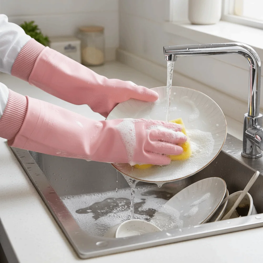Waterproof Dishwashing Gloves Warm Fleece Tear-resistant Laundry Gloves Thickened Threaded Sleeve Cuff Housekeeping Gloves