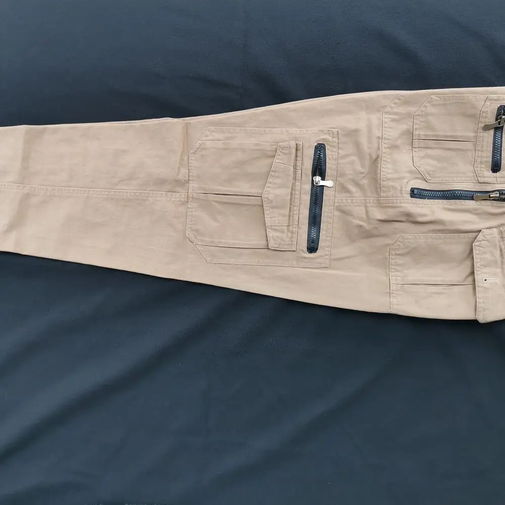Men Cargo Pants Zipper Closure Men Pants Versatile Men's Streetwear Trousers Multi-pocketed Loose-fit Soft Cotton for Fall
