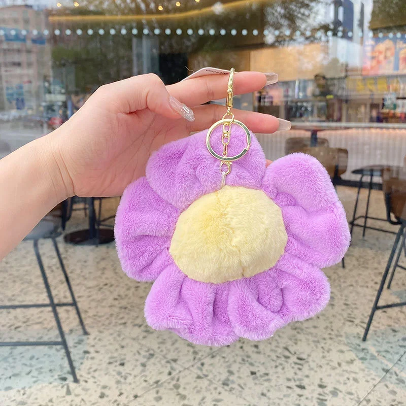 Kawaii Labubu Sun Flower Plush Toy Pendant Labubu Cute Cartoon Soft Filled Doll Keychains Bag Accessoriescar Key Ring Gift 6