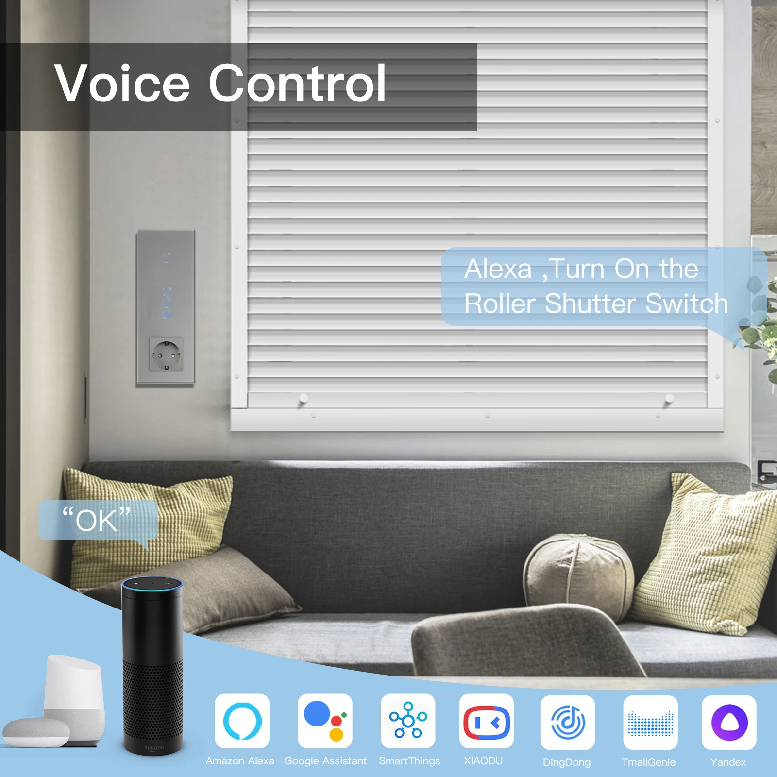 Smart Blinds Switch BSEED Wifi Roller Shutter with Touch Light EU Socket Type-c USB Tuya Smart Life Alexa Control