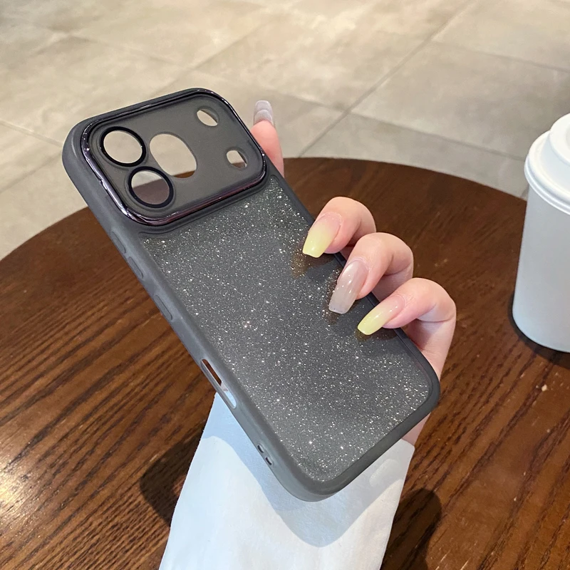 Sparkling Powder Cardboard Lens Film Case - Soft Silicone Shockproof Back Cover