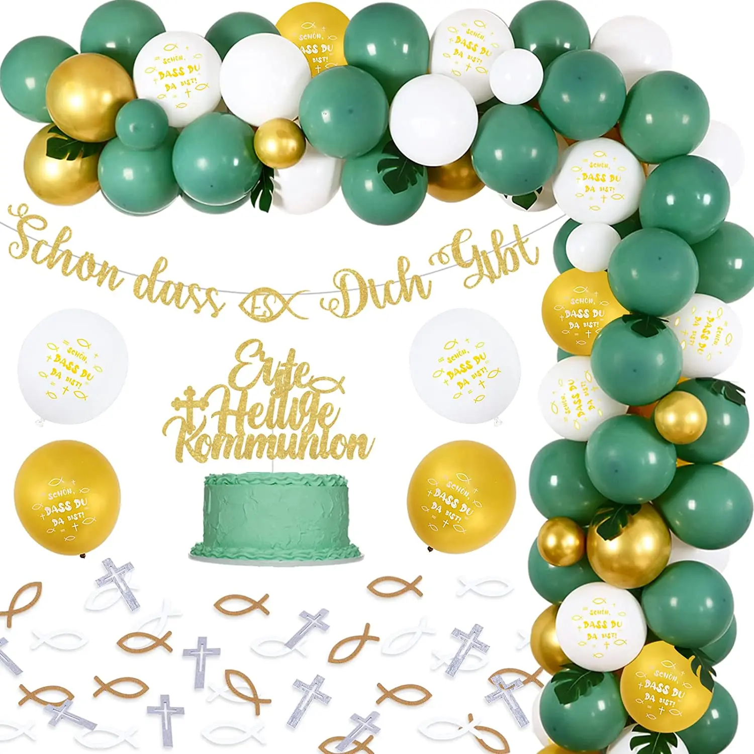 

Cheereveal First Holy Communion Baptism Decorations for Girls Boys Schön Dass Es Dich Gibt Banner Balloon Garland Cake Topper