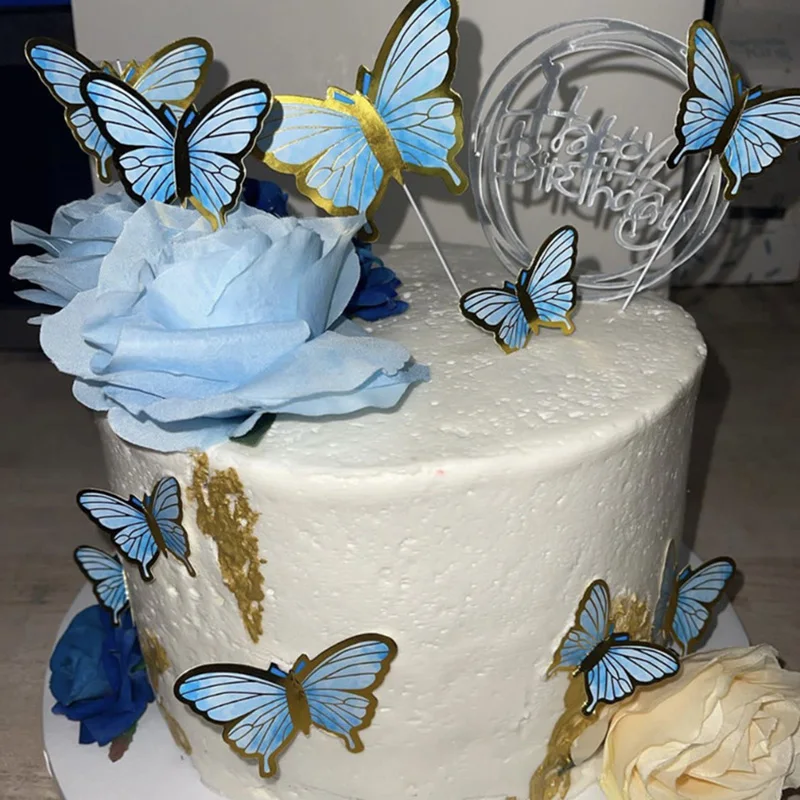 Décoration de gâteau en forme de papillon, 20 pièces, or, rose