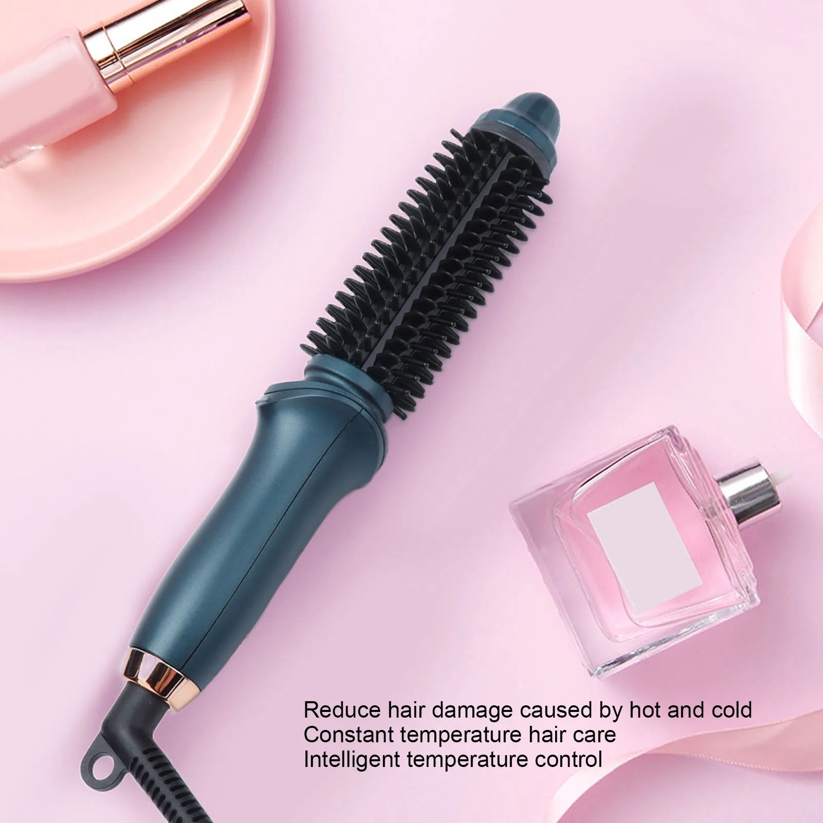 Curling Brush 2 In 1 Curling Brush Straight Curly Hair Dual Purpose Green Portable Thermostatic Electric Hair Brush US Plug 110V 2