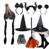 Children Halloween Party Accessories Girls Wednesday Wig Thing Hand Addams Stockings Kids Witch Hat Broom Girl Black Headband  1