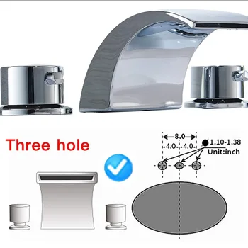 폭포 사각 구리 3 개 구멍 분할 8 인치 3 개 세트, 냉온수 싱크대, 대야, 수도꼭지 포함