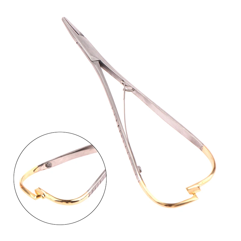 

1PC Dental Stainless Steel Tweezers Needle Holder Orthodontic Plier with Gold Handle Dental Surgical Tool Instrument