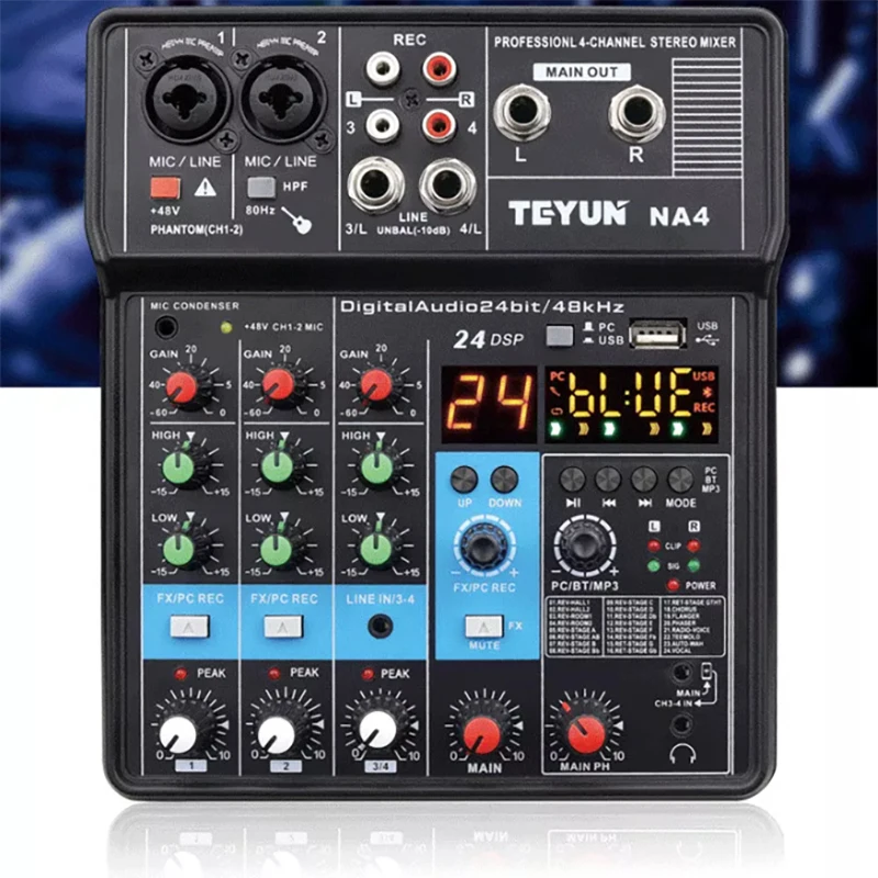 4-Channel Professional Portable Sound Mixer Console Computer Input 48v Power Model Number Certification Origin Mixing NA4