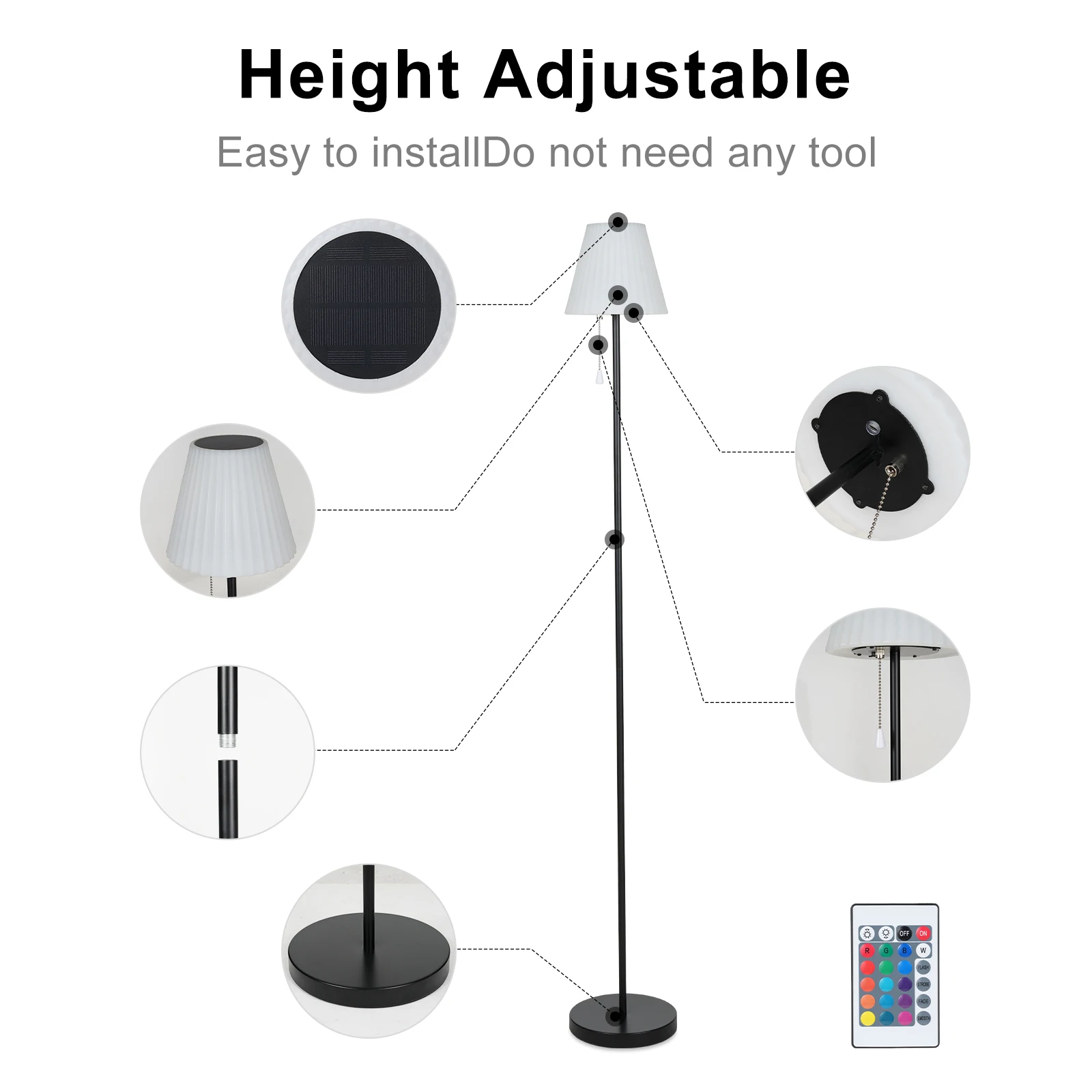 RGBW LED Floor Lamp Outdoor Solar Lamp Colorful Desk Light with Remote Controller Pull Chain Switch Bedside Lamp Reading Lamp 5