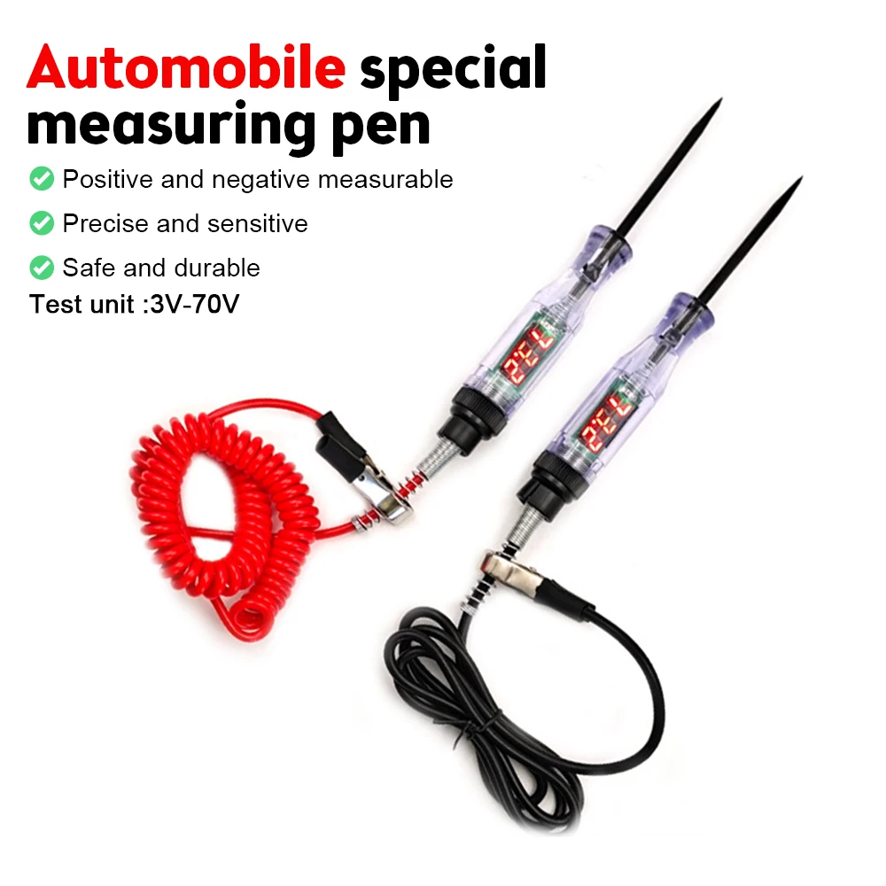 

3V-70V Car Truck Voltage Circuit Tester Digital Display Long Probe Pen Light Bulb Automobile Diagnostic Tools Auto Repair 20A