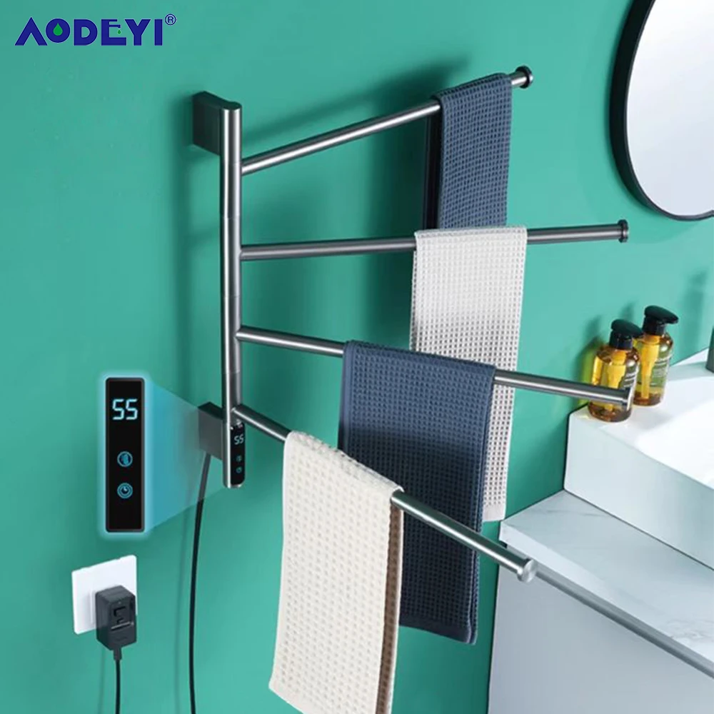 

Bathroom Electric Bath Towel Warmer Heating Rotatable Dryer Shelf Rail Heated Digital Display Thermostatic Heater 110/220V
