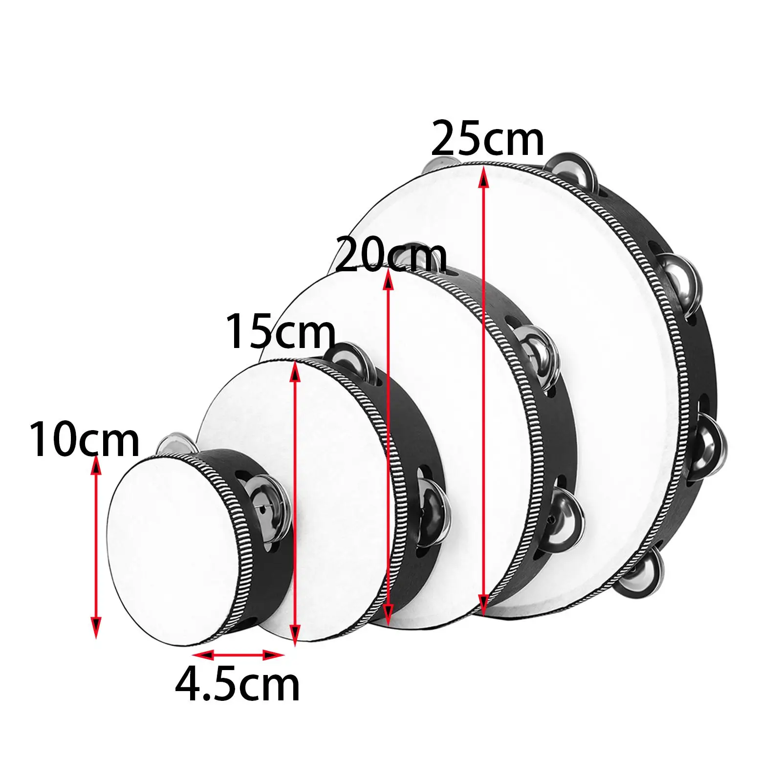 4 Pieces Tambourine Percussion Instrument 10" 8" 6" 4'' Hand Held Tambourine