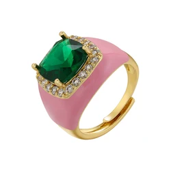 Elegant Pink Zircon Ring for Women - Romantic Big Stone Iced Out Fashion Jewelry (Pink green)