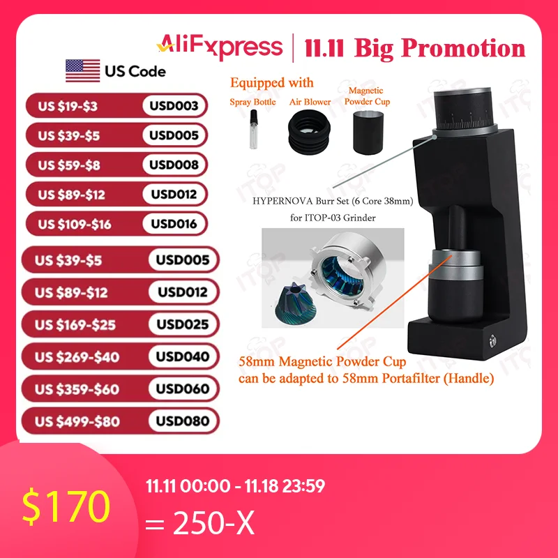 ITOP 03 Electric Coffee Grinder electric grinder coffee grinder Seven-core 48mm Burr Household Coffee Bean Grinder VS3 Miller Espresso 110V 220V