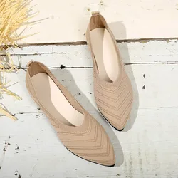 Women's Pointed Toe Flat Shoes Solid Color Knitted Slip on Shoes Casual Breathable Ballet Flats Women Flat Shoes Loafers Women