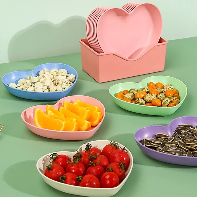 Set of 6pcs Heart-shaped Creative Plate Cake Plate With Tray Bone Dish Dried Fruit Snack Plate Candy Plate Container Snack Plate