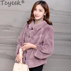 Tcyeek High-end Real Fur Coat Women Natural Female Mink Fur Coats Stand Collar Winter Clothes Women's Fur Jacket Fourrure Femme