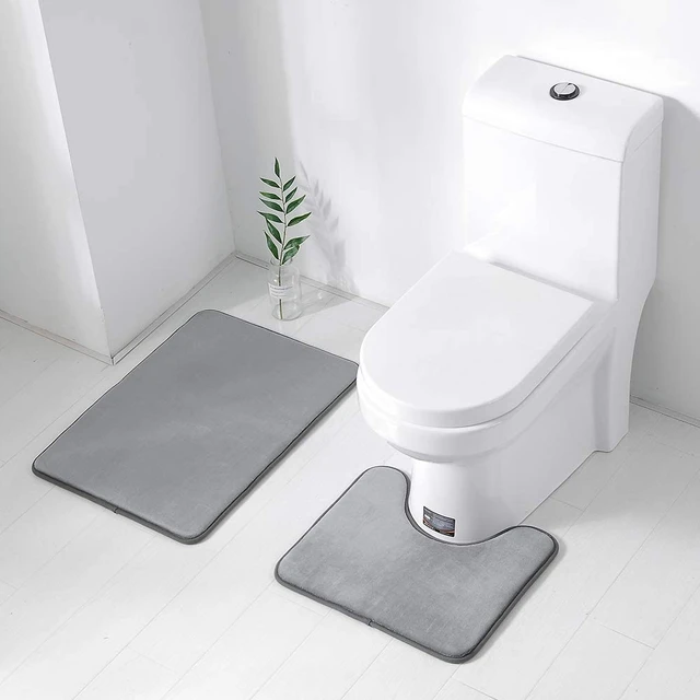 2 Piece Bath Mat Set Non Slip Bathroom Rugs Water Absorbent Toilet Pedestal  Mat