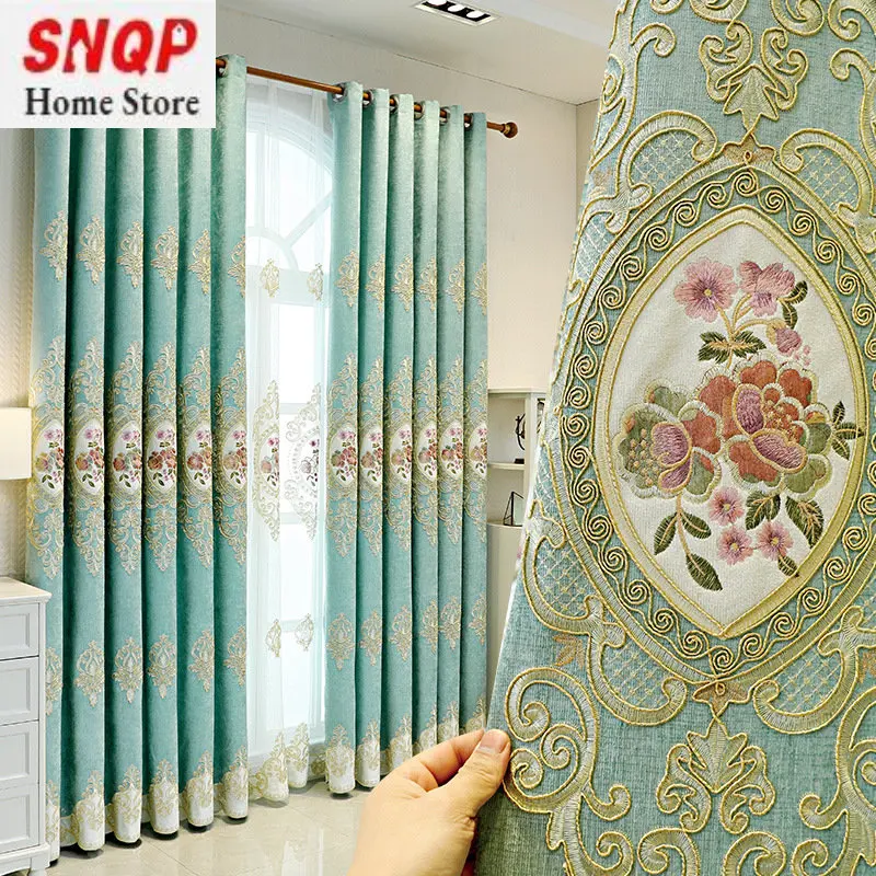 

High-end European-style Chenille Embroidered Curtains Fabric European Living Room Bedroom Luxury Luxury Curtains Dining Room Ljl