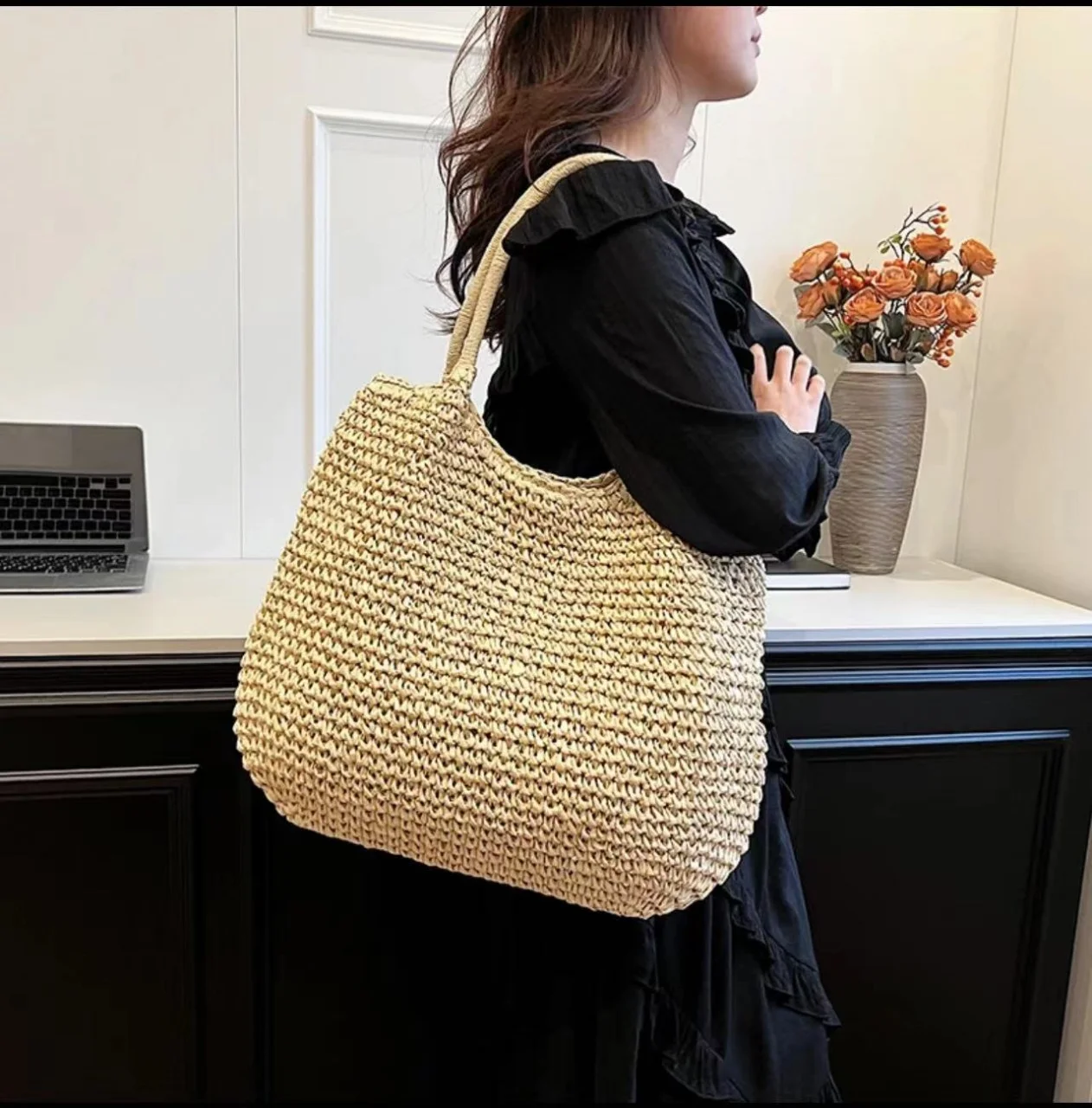 Bohemian Straw Bag Summer Handmade Beach Bag Large Capacity Shoulder Bag Vacation Rattan Totes Outdoors Seaside Handbag