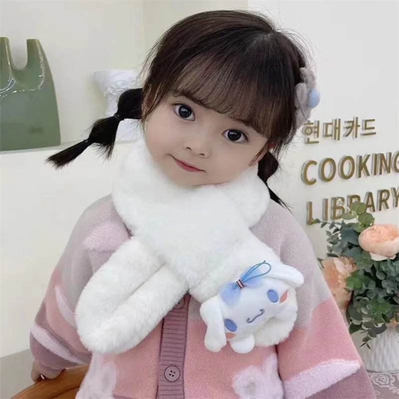 Sanrio Kids Plush Scarf Cinnamoroll Kuromi My Melody Children Scarf Anime Soft Girls Cartoon Plush Thickened Kids Neckerchief warm knit beanie scarf set plush hat neckerchief set