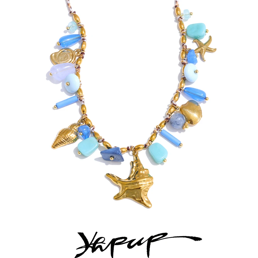 Yhpup Jewelry Exquisite Resin Starfish Stainless Steel Accessories Necklace