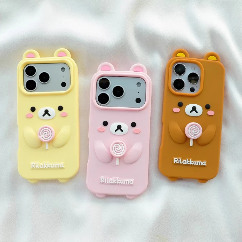 Cartoon Bear with Lollipop 3D Soft Silicone Phone Case
