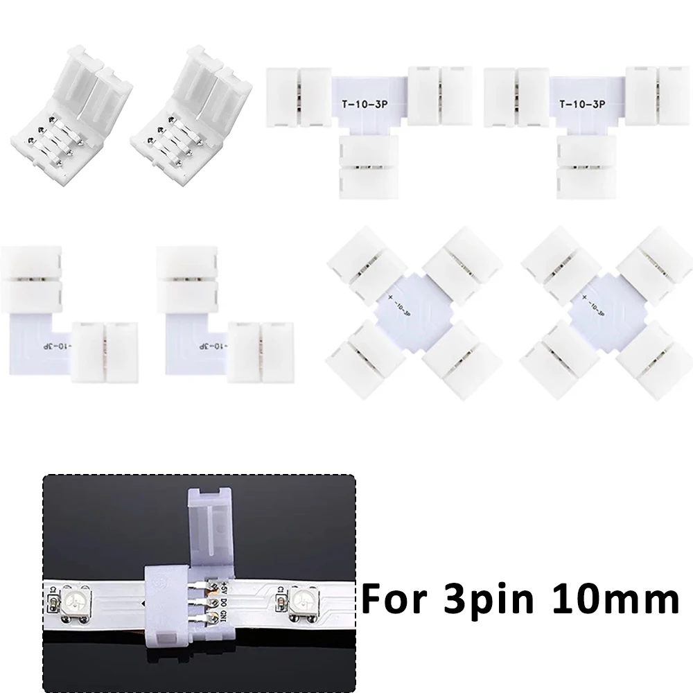3PIN 10mm LED Connector Free Soldering L T X Shape for Connecting Corner Right Angle 10MM for CCT SMD 2812 LED Strip Light Tape