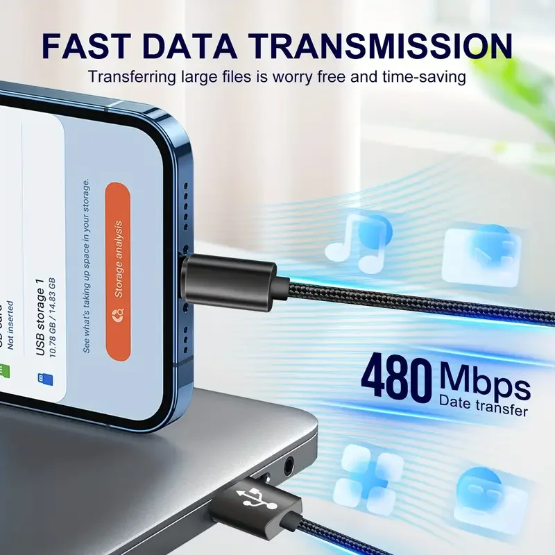 High-Speed USB Charging Cable - 1M Long Durable Data Charger Cord