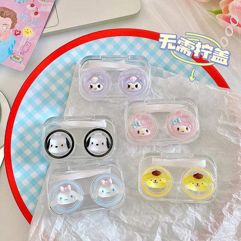 

Kawaii Sanrio Pochacco Kuromi Mymelody Cinnamoroll Cute Cartoon Contact Lens Case with Three-dimensional Decoration