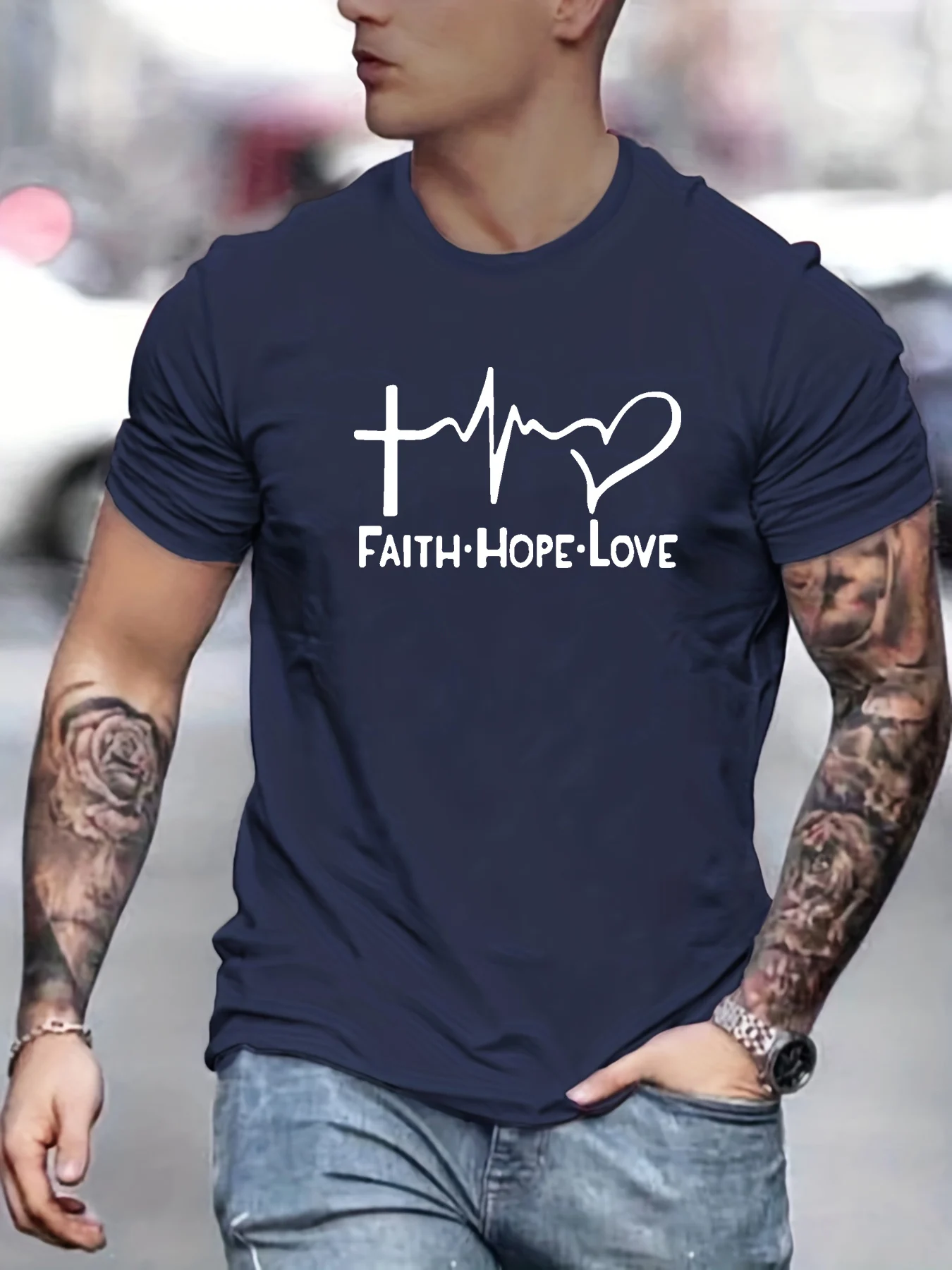 

Men's Summer T-shirt with English Pattern Printed O-Neck Breathable and Comfortable Street Fashion Loose Men's and Women's Top