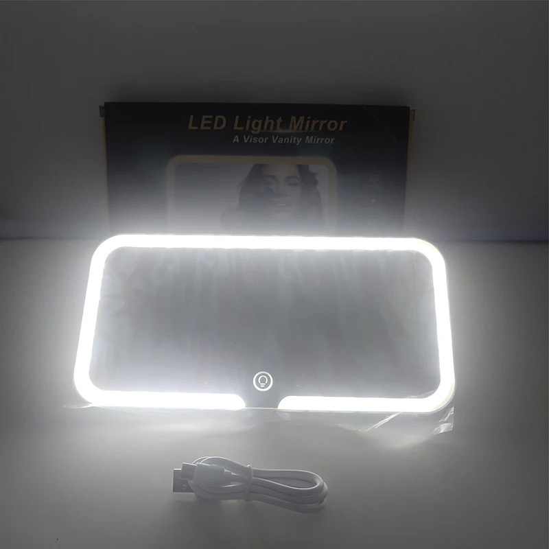 Makeup Mirror Car Sun Visor Touch Screen Adjustable Brightness 3-Color Switchable Charging Vanity