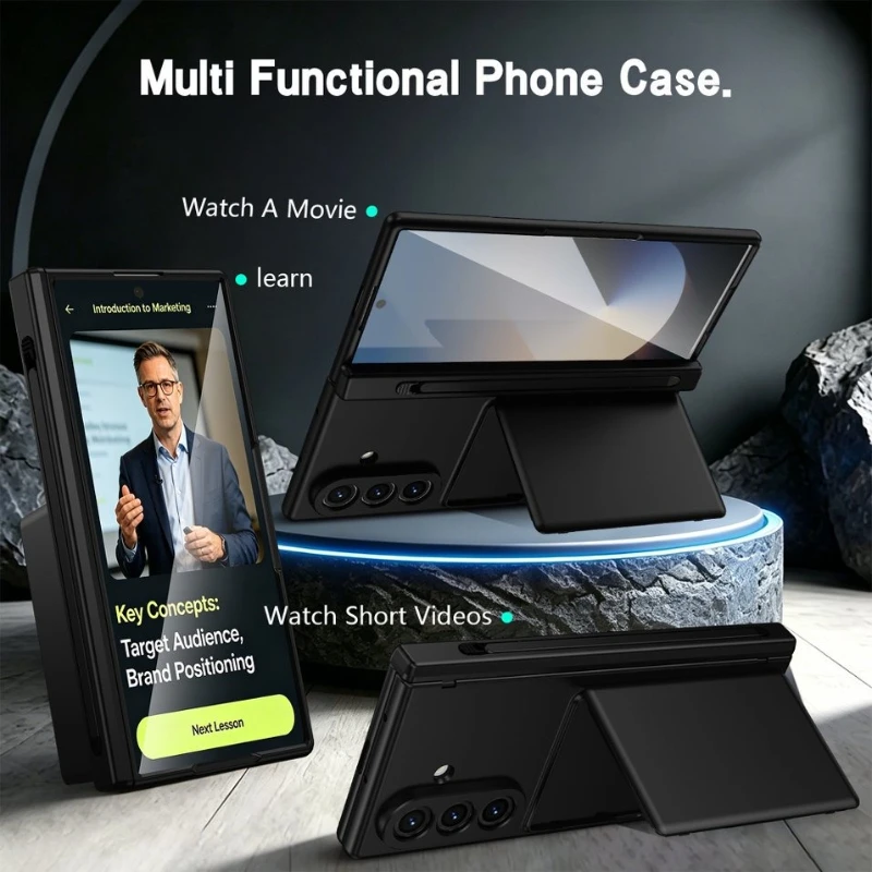 Premium Card Holder Hinge Protection Case with Stand, Pen, and Screen Protector