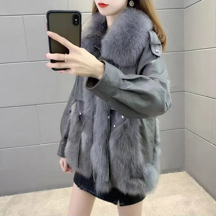2023 Autumn And Winter New Faux Fur Coat Women's Cotton Thickened Leather Coat Youth Fashion Loose Imitation Fur Jacket